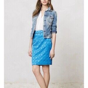Maeve Anthropologie 12 Blue Pencil Skirt Jacquard Sadie Circles